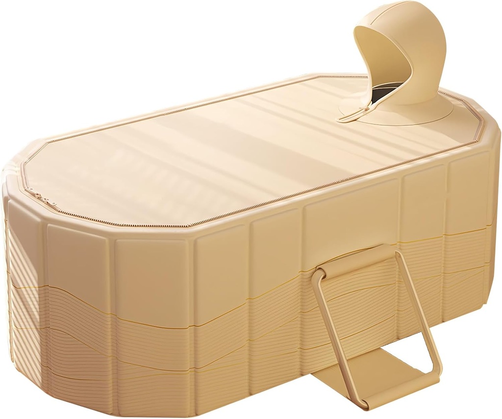 47" Portable Folding Bathtub with Thermal Cover, 5 Layers Thickened Bathroom Soaking Tub, Metal Support Rack Heavy Duty Hot Ice Bath SPA Tub for Shower Stall (Beige)