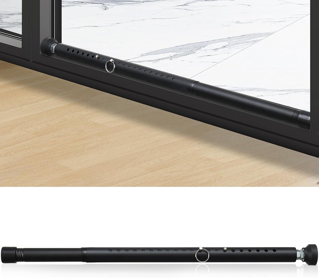 Heavy Duty Sliding Door Security Bar - Adjustable 17-50 Inch, Patio Glass Door Lock for Home Safety, Child Pet Proof, Anti-Burglar Window Stopper, Black