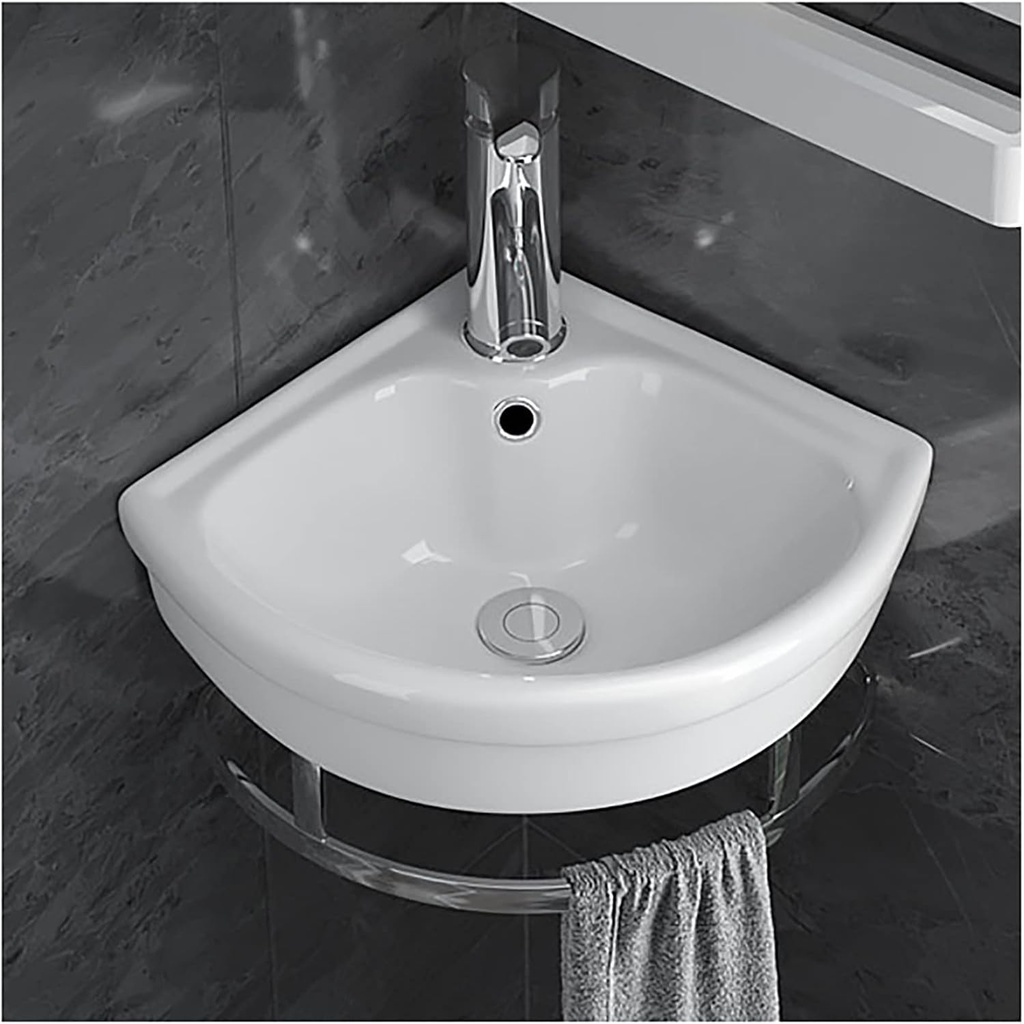 Small Corner Wall Mount Bathroom Sink, Bathroom Sink with Tower Hanger, White Ceramic Mini Vessel Sink with Overflow (Size : B-Small)