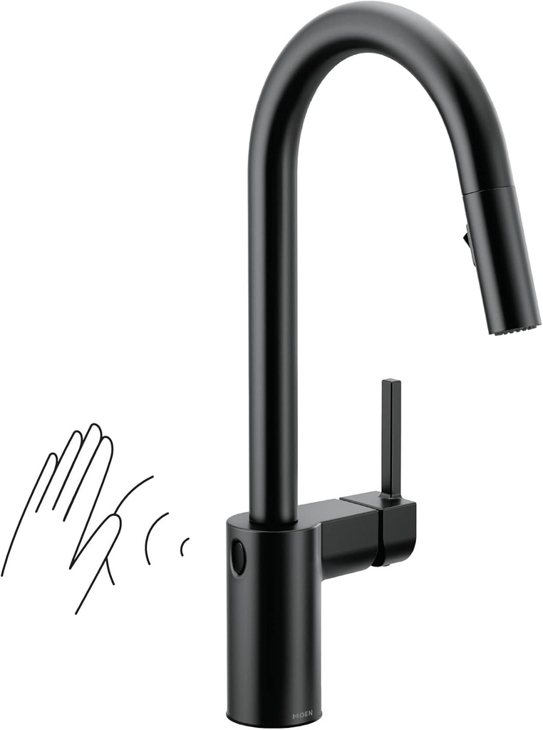 Moen 7565EWBL Align Motionsense Wave One-Sensor Touchless One-Handle High Arc Modern Pulldown Kitchen Faucet with Reflex, Matte Black