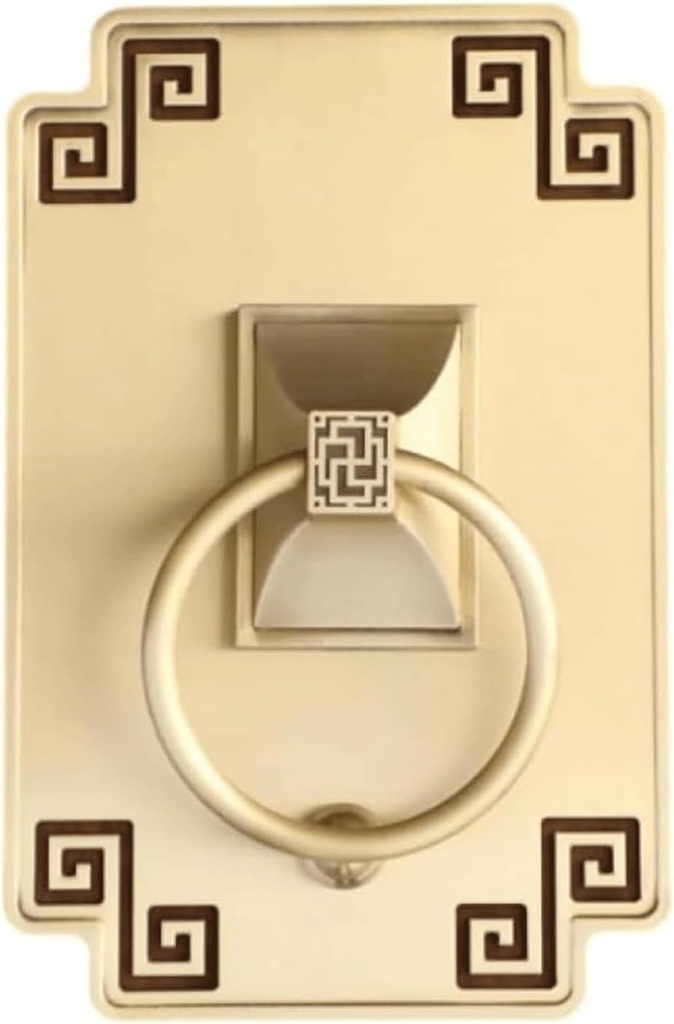 Square Door Knocker for Front Door Antique Distressing Brass Door Handle Home Décor Classical Door Ring Knocker(A)