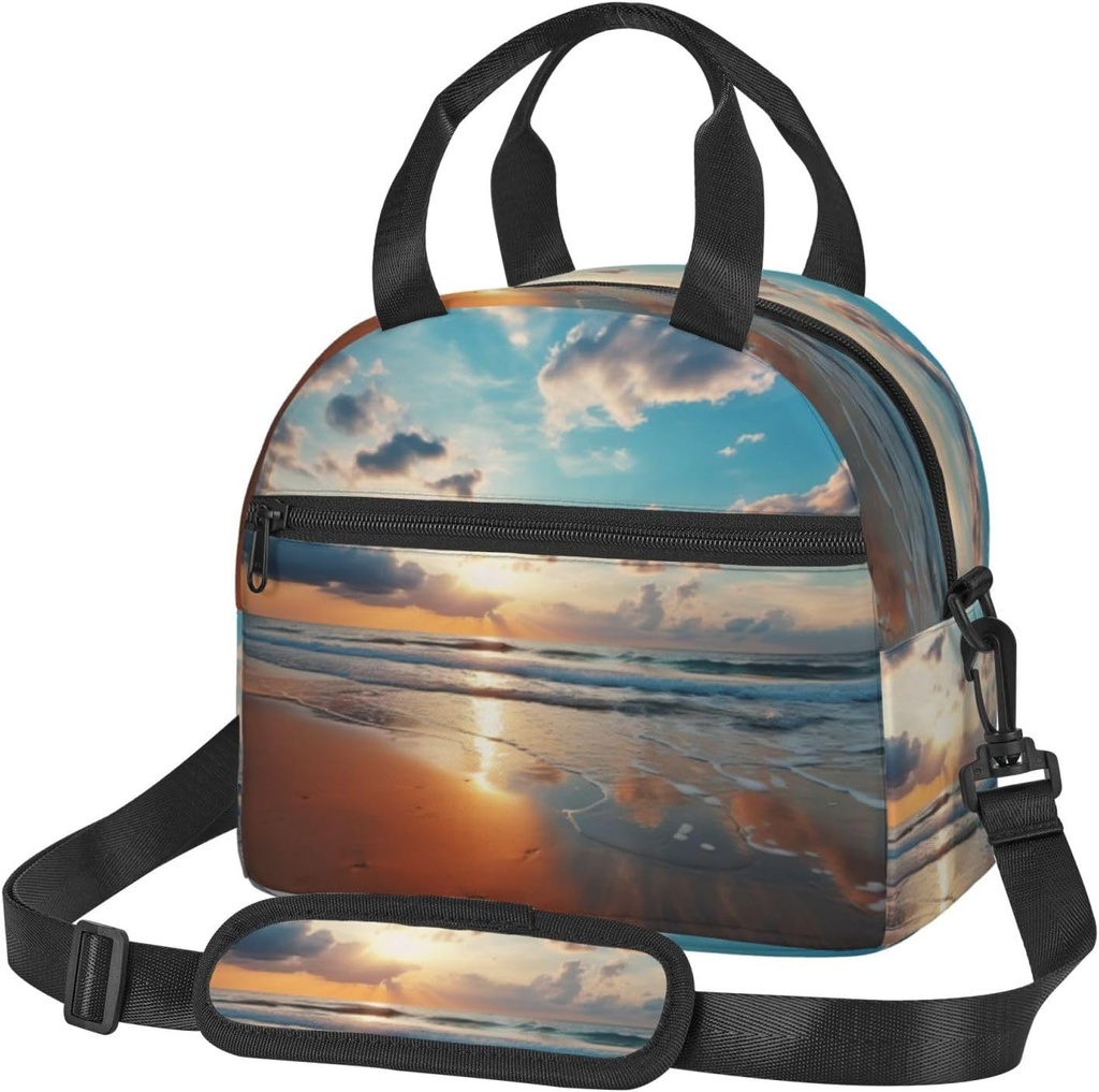 Beach Sky Print Lunch Bag,Insulated Lunch Boxes,Suitable For Offices, Work, Or Picnics