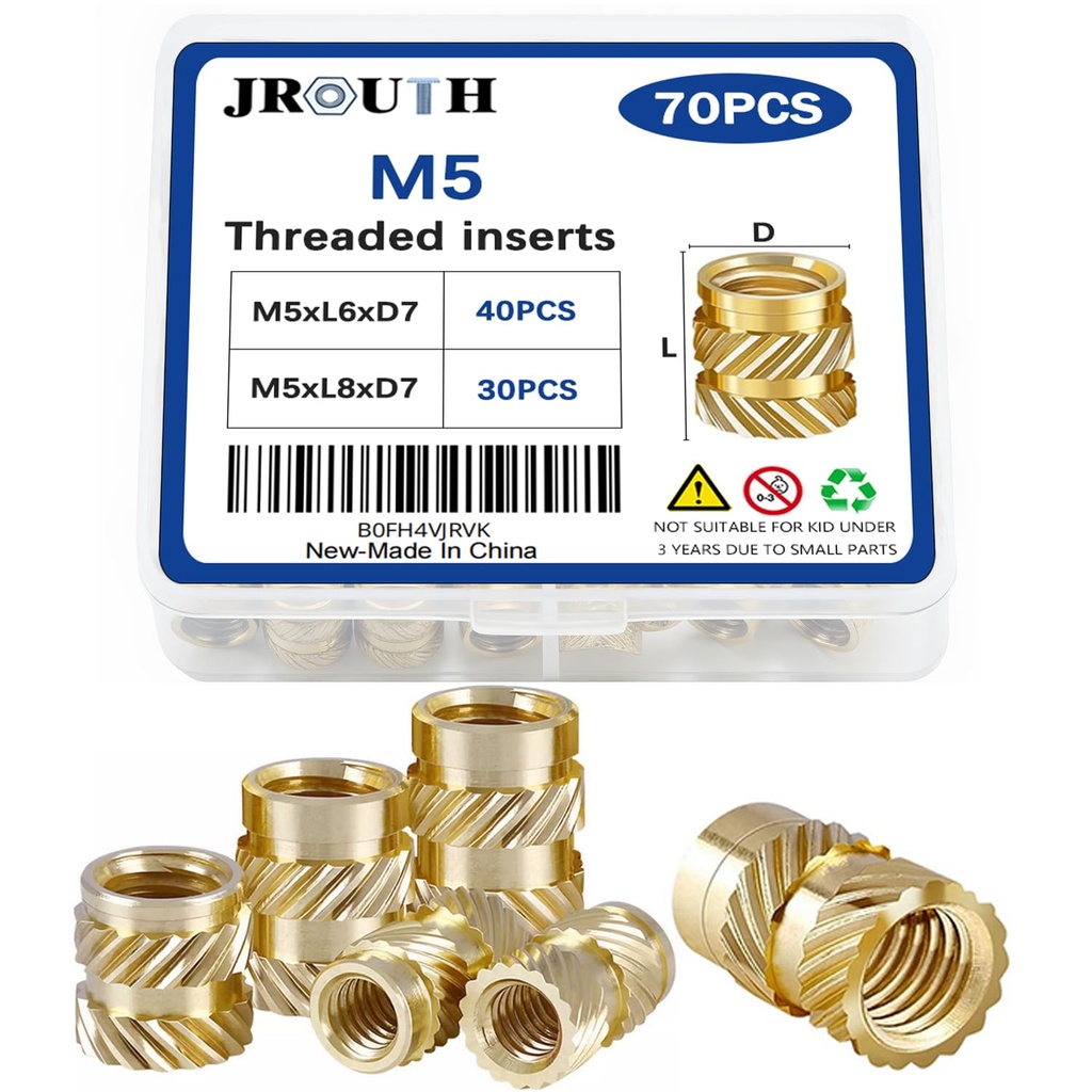M5 Threaded Inserts for Plastic Heat Set Insert Brass Insert Assortment Kit for 3D Printing Injection Molding Press Thread Nuts (M5x6x7, M5x8x7(70Pcs))