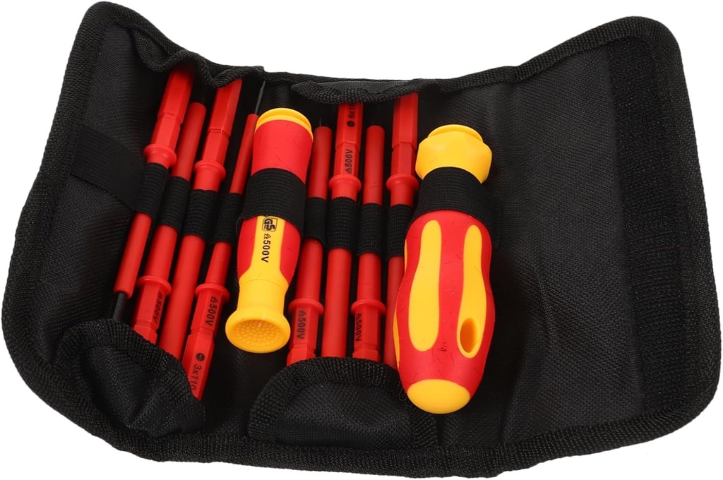 Insulated Screwdriver Set for Electricians – Non-Slip Electrical Tools Kit Slotted and Flat Heads – 10-Piece Household Repair Tool Set