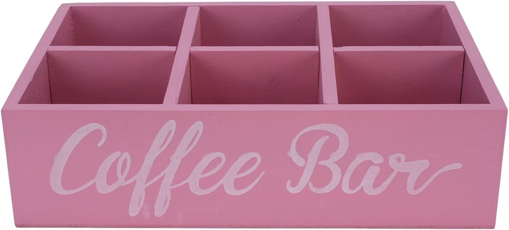 Coffee Station Organizer, Paulownia Wood Pink Box Tea Bag Dispenser,6 Compartments, for Home Office Decor and Storage Coffee Pods Holder