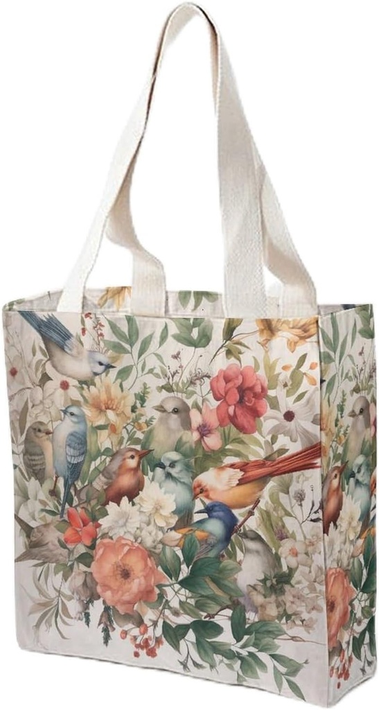 Canvas Tote Bag for Women Reusable Grocery Bag Birds in My Garden Shopping Bags Casual Shoulder Bag Handbag