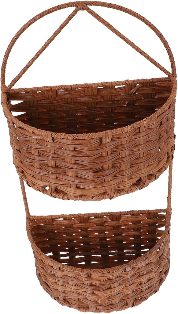 PRETYZOOM Hanging Sundries Basket Dual-layer Rattan Wall-mounted Storage for Home Organization for Socks Toys and Cosmetics Easy to Install Brown