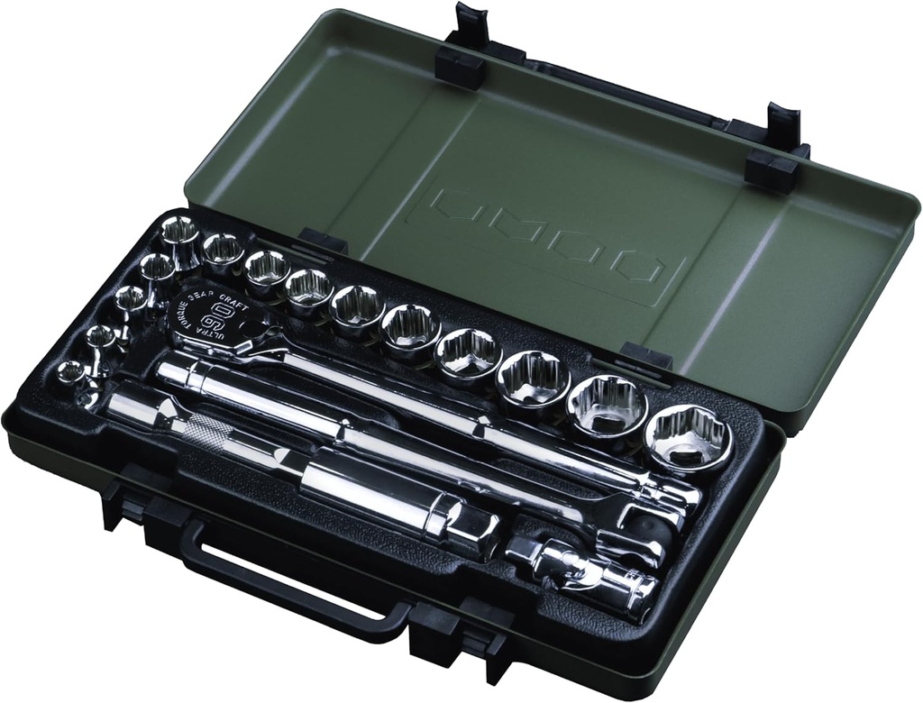 KESI Tool Socket Set 19-Piece 3/8" Drive, 90T Ultra Torque Ratchet, Anti-Stripped Sockets, Chrome Vanadium Steel, Includes Spark Plug Socket, Extension Bar, U-Joint, Durable Storage Case