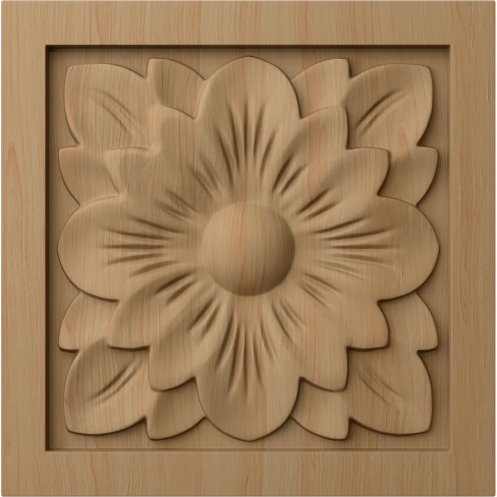 Ekena Millwork ROS05X05DGAL Large Dogwood Flower Square Rosette, 5 1/8"W x 5 1/8"H x 1"P, Alder