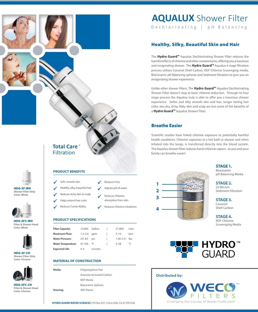 Hydro Guard™ Aqualux Dechlorinating Shower Filter Replacement Cartridge