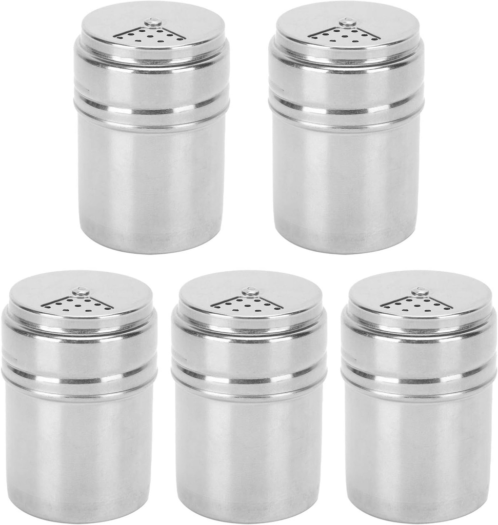 Salt Shakers, 5PCS Seasoning Bottle Stainless Steel Airtight Spice Shaker with Rotating Cover Kitchen Gadget BBQ Tool for Spice Salt Shaker Dispenser