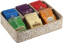 ELLDOO Tea Bag Organizer Tray, Sugar Packet Holder Coffee Pod Storage Condiment Organizer Seagrass Divided Basket for Pantry Coffee Bar Drawer Shelf Countertop, Whitewash