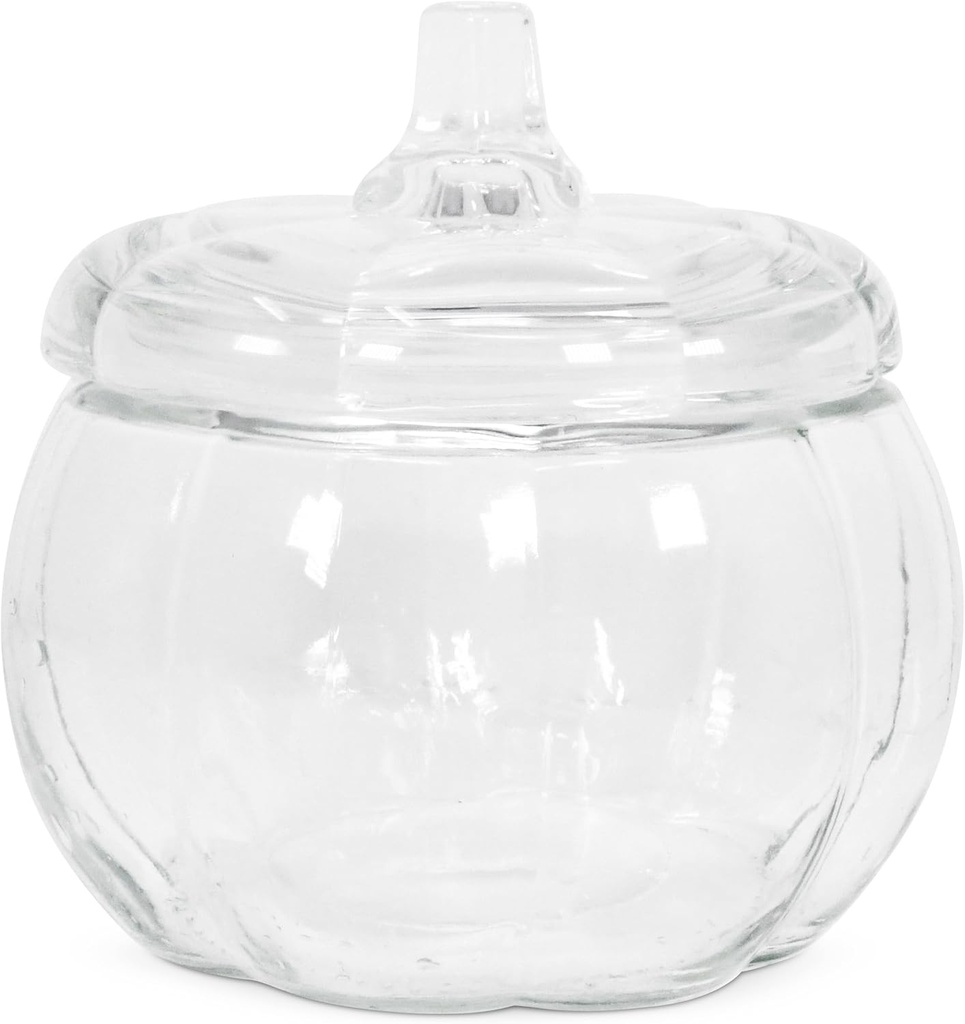 Gift Boutique 36 oz Glass Pumpkin Jar with Cover Clear Candy Cookie & Snack Decorative Storage Container & Lid, Fall Halloween & Thanksgiving Décor