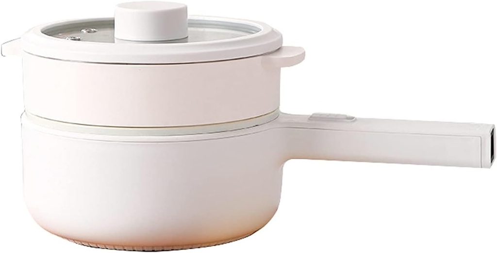 Electric Hot Pot, 1.5L Non-Stick Mini Electric Skillet, Multi-Purpose with Stainless Steel Food Steamer and Temperature Control for Rapid Noodles,with Steamer