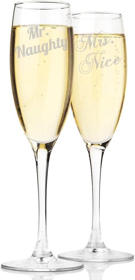 Mr. Naughty and Mrs. Nice Champagne Toasting Flute Glasses, Set of 2