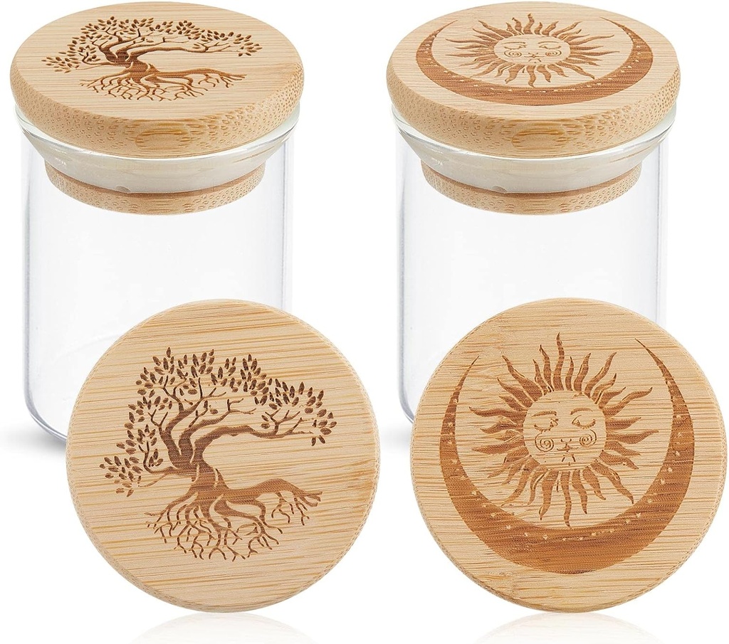 2 Packs Glass Storage Jar with Decorative Airtight Bamboo Lid Multi Use Container Glass Jar Set Kitchen Canisters Food Cereal Storage for Candy Cookie Coffee Tea, 1/8 oz