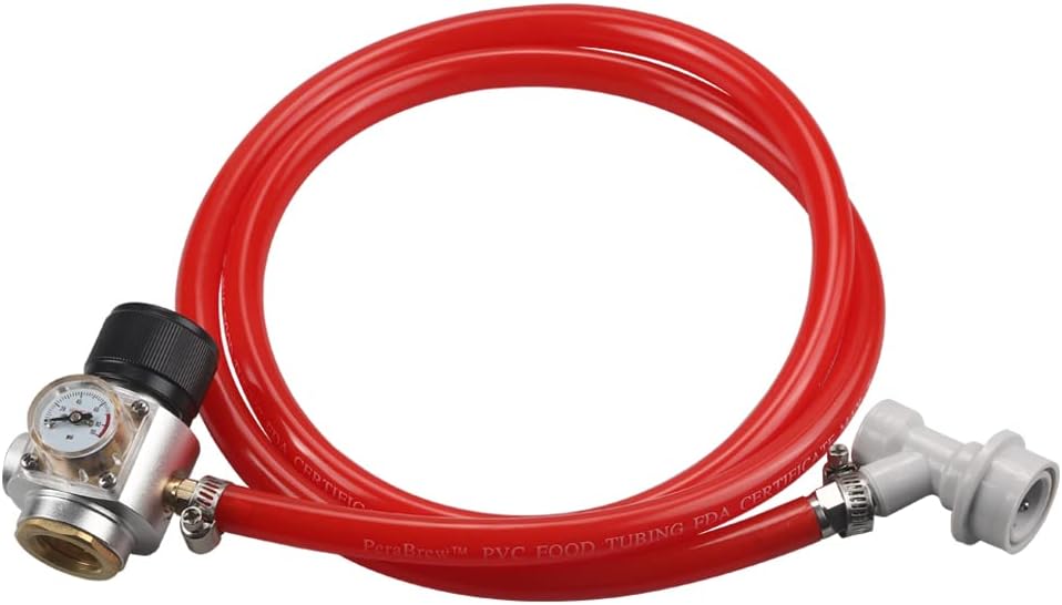PERA Soda Gas Regulator Tr21.4 Include Red Gas Line Assembly,Ball Lock Gas Disconnect for Soda Maker Sparkling Water Soda Cylinders Soda Canister