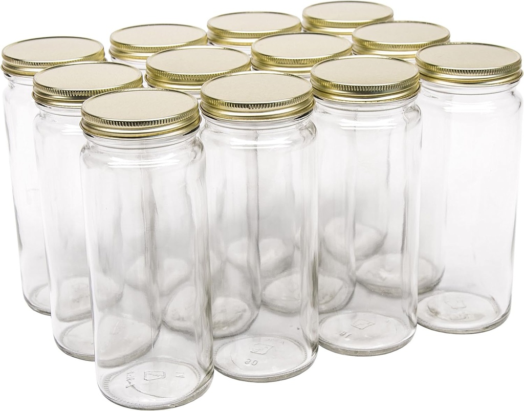 North Mountain Supply 16 Ounce Glass Wide Mouth Straight-Sided Canning Jars - with Gold Metal Lids - Case of 12