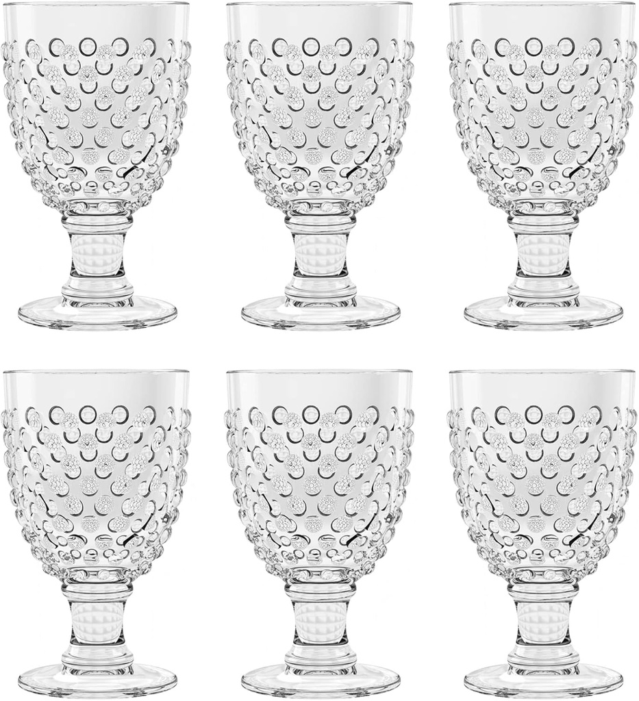 TarHong Hobnail Premium Plastic Drinkware Beverage/Goblet, 17 Ounce, Clear, Set of 6
