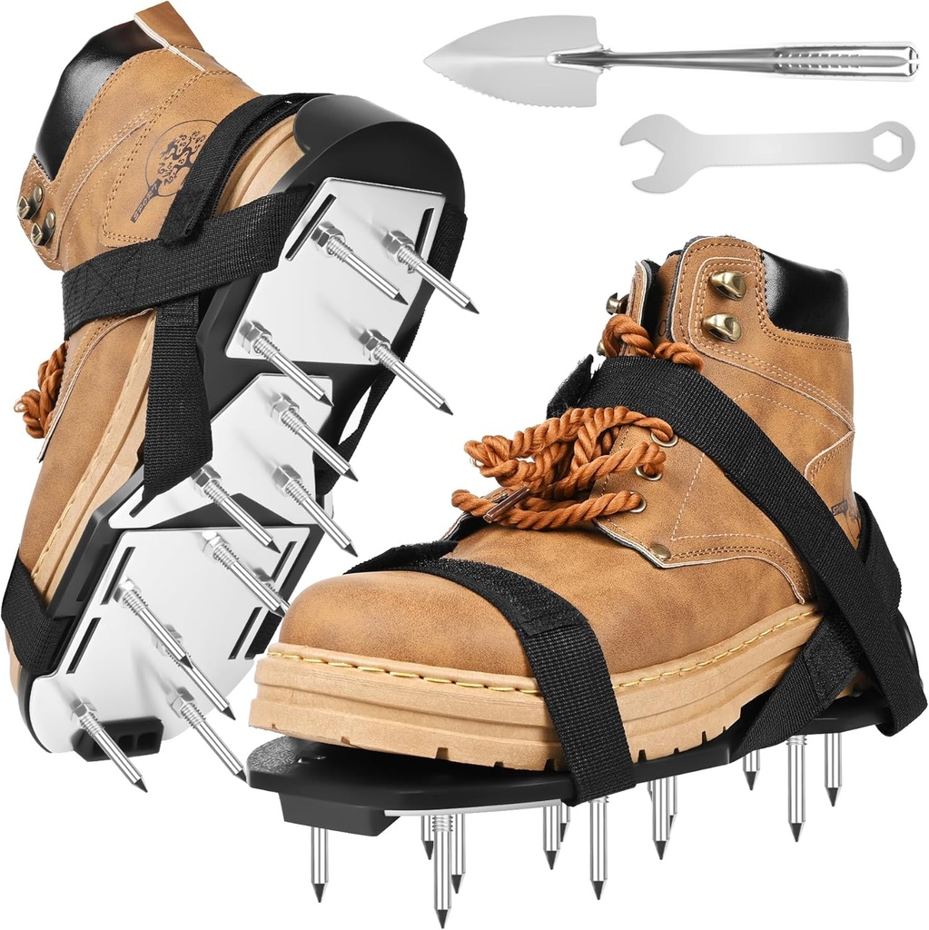 Miuwauer Lawn Aerator Shoes (Upgrade Version (Aluminum Alloy Sole), Black-Black)