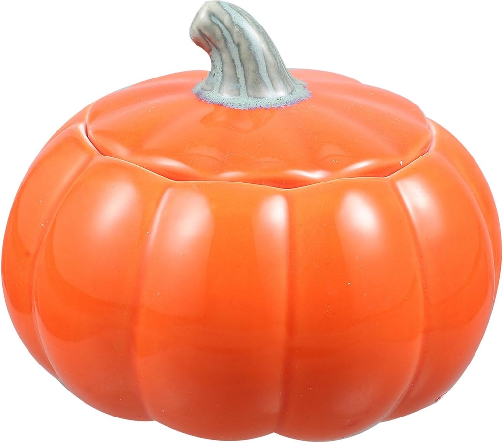 Luxshiny Pumpkin Shape Canister, Tea Storage Jar Ceramic Candy Jar with Lid Pumpkin Food Container for Kitchen Halloween Party (6.4oz)
