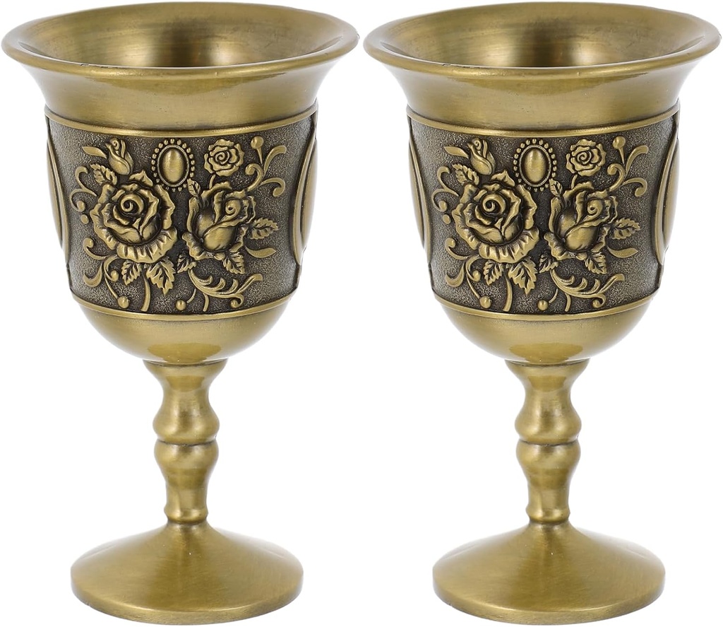 LUOZZY 2pcs Zinc Alloy Embossed Wine Goblet Royal Medieval Vintage Drinking Cup with Rose Design for Party Celebration and Home Decor