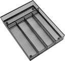 HaWare Utensil Drawer Organizer, Mesh Wire Silverware Organizer Divider for Kitchen, Stainless Steel Cutlery Flatware Storage Tray with Non-Slip Foam Feet, 5 Compartment, 12.5 x 9.2Inch, Black