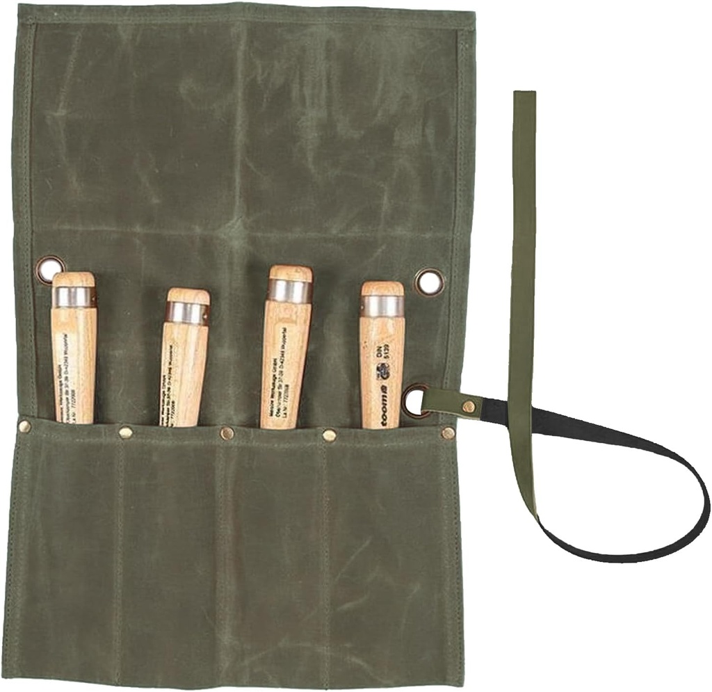 Chisel Roll,Waxed Canvas Tools Wrench Roll Up Pouch with 4 Pockets for Knife Hammers,Gouges, Carving Knife,Fishing Jigs,Best Gift for Electrician,Carpenter or Mechanic,Chisel Carrying Case Organizer