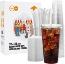Turbo Bee 50 Sets 32 OZ Clear Plastic Cups with Lids and Straws, Disposable To Go Iced coffee cups with lids for Cold Drinks, Smoothie, and Slushie