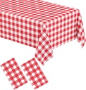 WNINK 2 Pack Red Gingham Tablecloth Rectangular Red and White Checkered Tablecloths Disposable Plastic Red Plaid Table Cover for Parties, Christmas, Outdoor Picnic, Birthday, Wedding, Camping 54 × 108