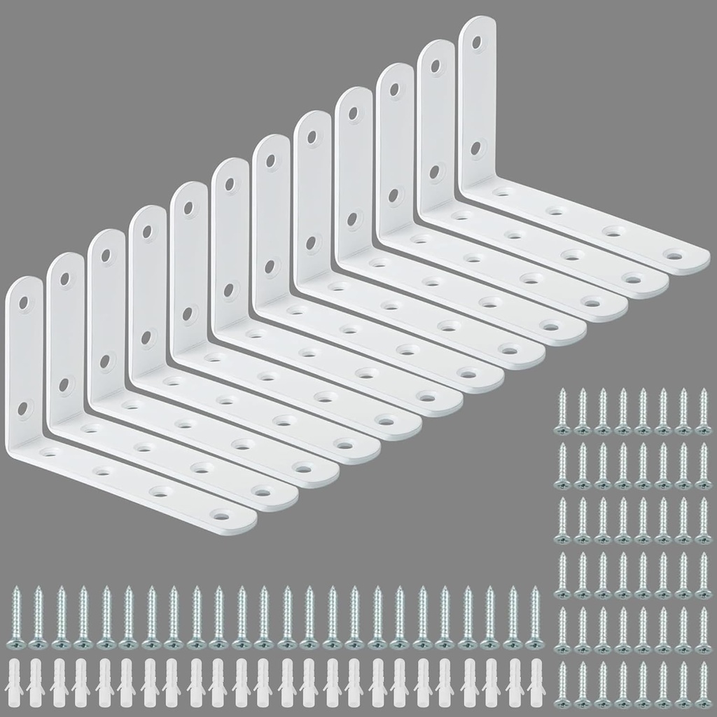 Alise 12 Pack Floating Shelf Brackets,White Heavy Duty L Bracket Corner Brace,Stainless Steel Corner Brackets,Joint Angle Brackets for Hanging Support,Shelves Support DIY (5 x 3 Inch)