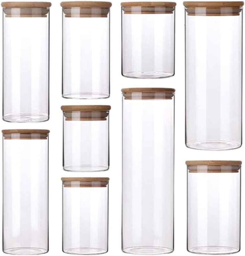 1pc Storage Jar Candy Box Tea Jar Pasta Containers Sauce Container Glass Storage Jars with Lids Wooden Cereals Food