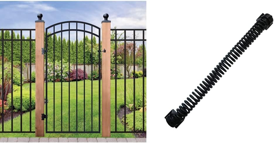 Nuvo Iron 33" x 68" Garnet Ex. Rail Arched Gate and 13" Self Closing Gate Spring, Black