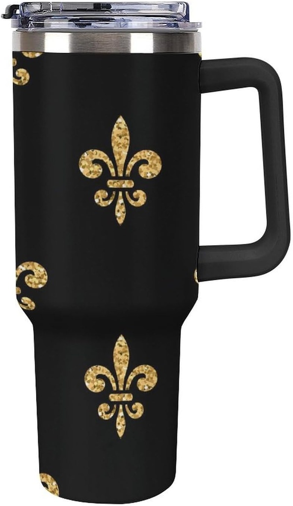 Stainless Steel Tumbler 40oz, Mardi Gras Fleur De Lis Leakproof Tumblers Insulated Water Bottle with Straw And Lid, Car Coffee Cups Travel Mug Universal Fits for Water, Iced Tea Or Coffee
