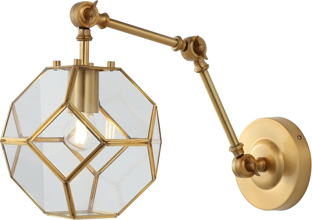 JONATHAN Y JYL9926A Honeycomb 7.5" 1-Light Modern Contemporary Arm-Adjust Iron/Glass LED Sconce Mid-Century, Industrial Entryway Lobby Kitchen Bathroom Bedroom Living Room Hallway, Brass Gold/Clear