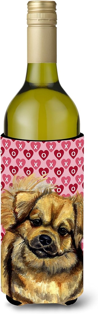 Caroline's Treasures LH9169LITERK Tibetan Spaniel Hearts Love Valentine's Day Wine Bottle Hugger Bottle Cooler Sleeve Hugger Machine Washable Collapsible Insulator Beverage Insulated Holder