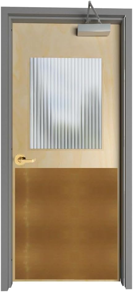Durable Door Armor Plate - Multiple Finish & Size Options - 30" Heigh x 34" Width (Standard Residential) - Shiny Brass - Adhesive