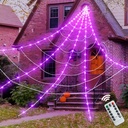 ININ Halloween 200" Spider Web Light Decorations Outdoor/Indoor with 250 LED Lights,Scary Party Decorations,Giant Light Up Spider Web,Halloween Decor for Yard/Lawn/Garden(Purple)