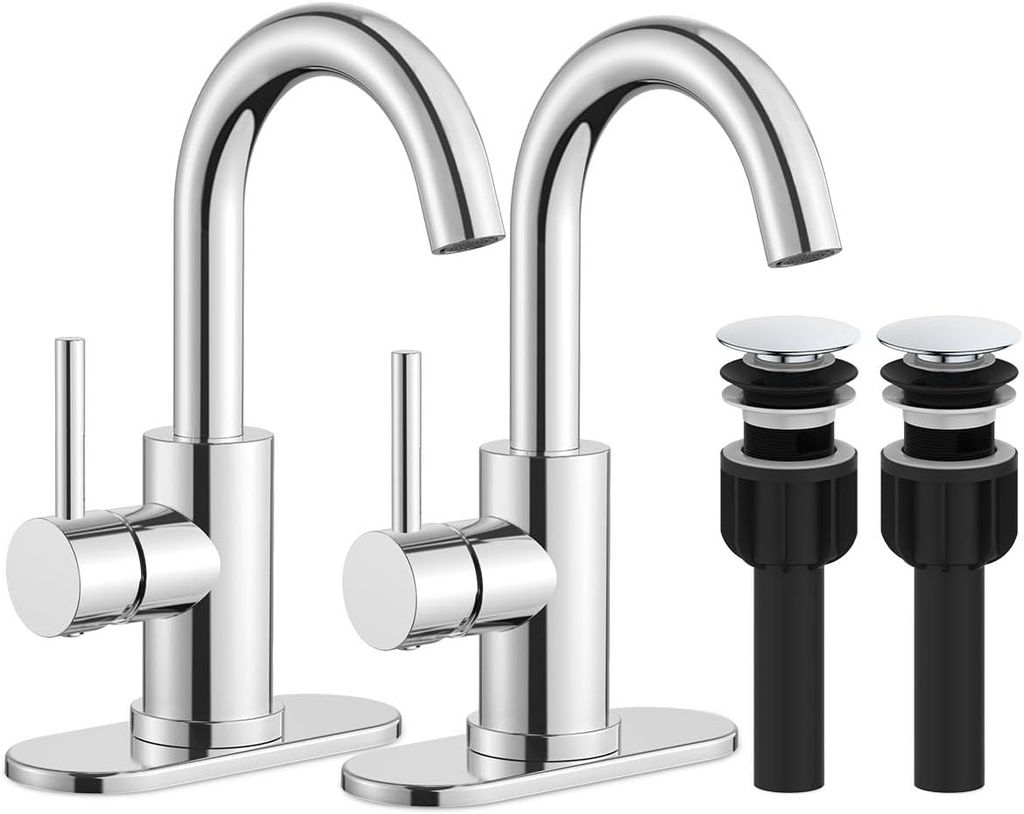 Bathroom Sink Faucet, Single Handle Bathroom Faucet with Pop Up Drain, Pre Wet Small Mini Kitchen Bath Utility Marine Faucet with Deck Plate, Farmhouse RV Sink Faucets-2 Sets