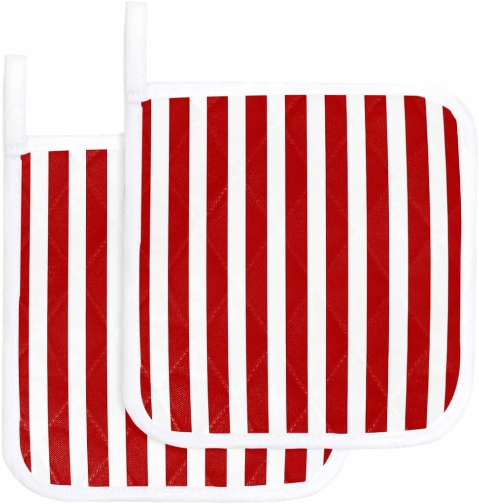 2 Packs Red White Stripe Pot Holders Sets for Kitchen,Oven Pan Plate Bowl Pads Heat Proof Mat with Hanging Loop,Modern Geometric Minimalist Vertical Striped Thick Terry Cloth Soft Potholders