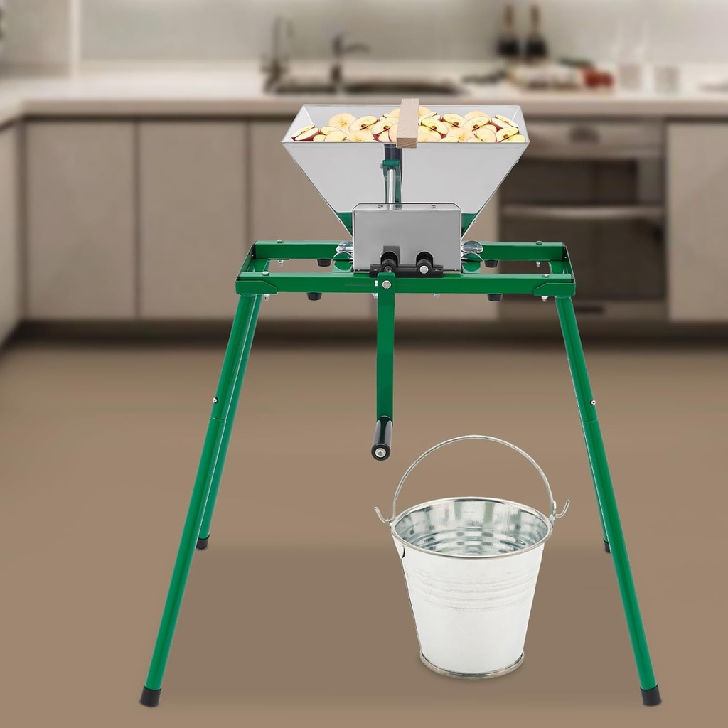 Bacocoo Fruit and Apple Crusher - 7L Manual Juicer Grinder,Green Stainless Steel Hand-cranked fruit crusher,Portable Fruit Scratter Pulper for Wine and Cider Pressing.