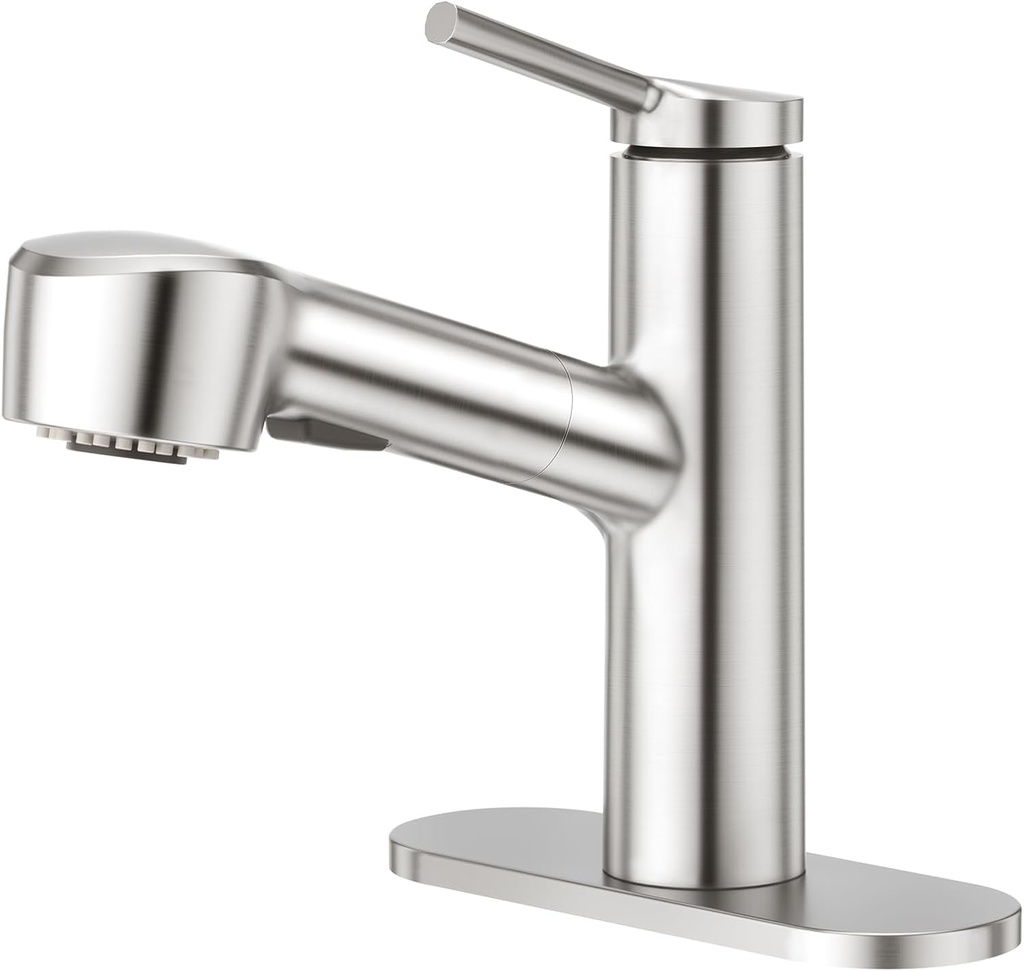 CREA Pull Out Bathroom Faucet Single Hole 1 Handle Utility Sink Faucet with Sprayer Handheld Laundry Room Bath Tub Faucet for Kids Pet Vanity Face Basin Mixer Tap Brushed Nickel Stianless Steel