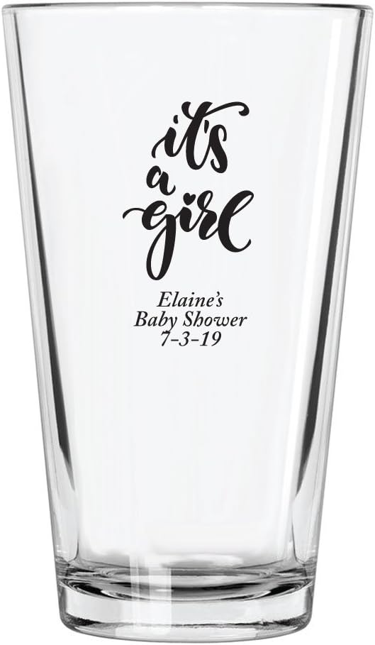 Personalized Color Printed Pint Glass - It’s a Girl - Black - 144 pack