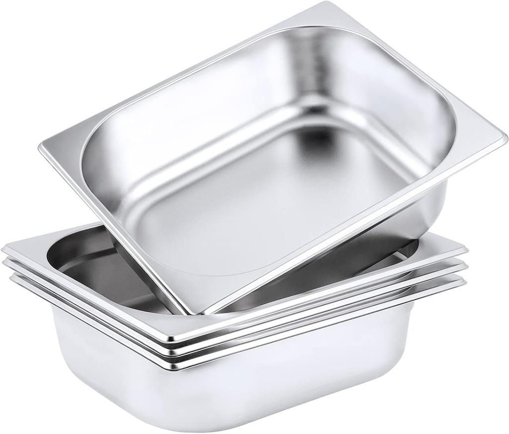4 Pack Stainless Steel Steam Pan, Anti-Jam Steam Pan Commercial Metal Food Catering Tray for Hotel, Buffet, Restaurant 2-1/2 Inch Deep
