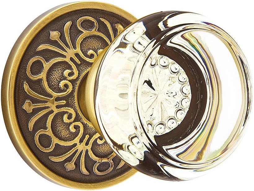 Lancaster Door Set with Georgetown Crystal Knobs Privacy in Antique Brass