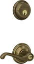 Schlage FB50 V FLA 609 Single Cylinder Deadbolt and Keyed Entry Flair Lever, Antique Brass