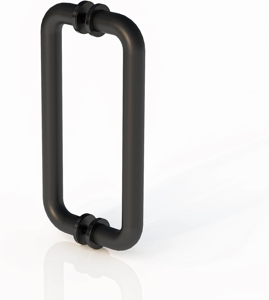 8" Shower Door Handle, Double-Sided Pull Handle with Metal Washer, Back-to-Back Glass Door Handle Replacement for 5/16", 3/8", and 1/2" (8-12mm) Glass Doors, Matte Black