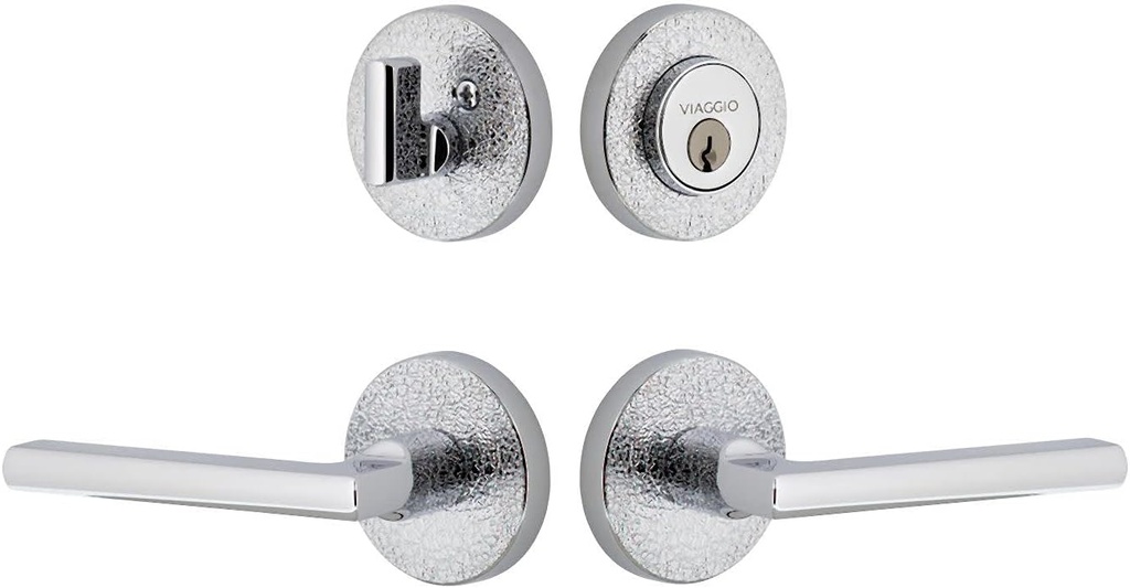 Viaggio CLOMLTMIL_Combo_234_LH Motivo Left Handed Solid Brass Single Cylinder Keyed Entry Door Lever Set and Deadbolt Combo Pack - 2-3/4" Backset - Bright Chrome