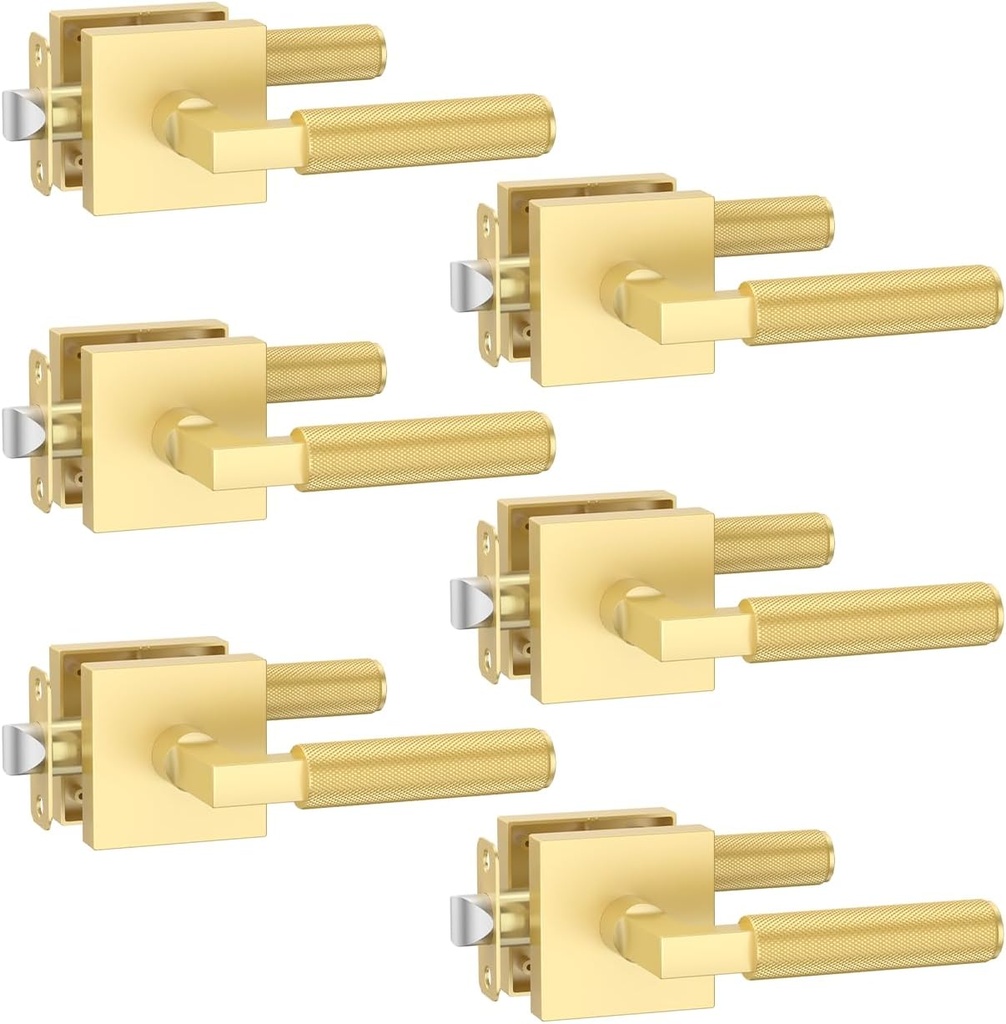 Asidrama 6 Pack Gold Privacy Door Handles, Door Lever with Door Knobs Indoor for Bedroom or Bathroom, Heavy Duty Door Handles Interior with Locks for Left Right Sided Doors 098