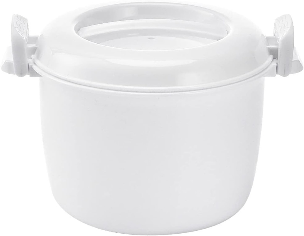 Microwave Rice Cooker Steamer, Round Microwave Food Container for Vegetables, Safe as Mixing and Serving Bowls, Micro Rice Pasta Cooker - Dishwasher Safe | 1.8 Liter/7.5 Cup